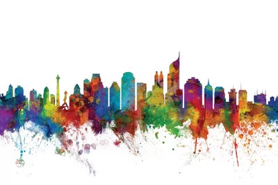 Rainbow Blend Jakarta, Indonesia Skyline by Michael Tompsett framed canvas print