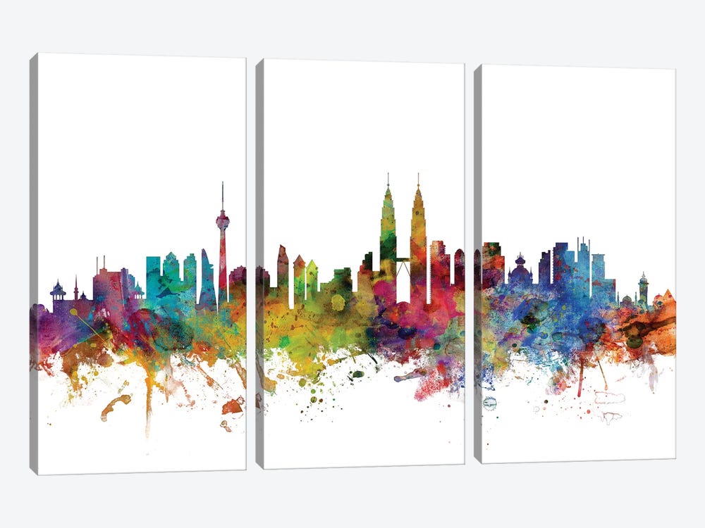 Kuala Lumpur, Malaysia Skyline by Michael Tompsett 3-piece Canvas Art