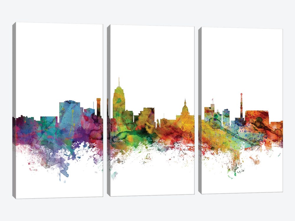 Lansing, Michigan Skyline by Michael Tompsett 3-piece Canvas Print