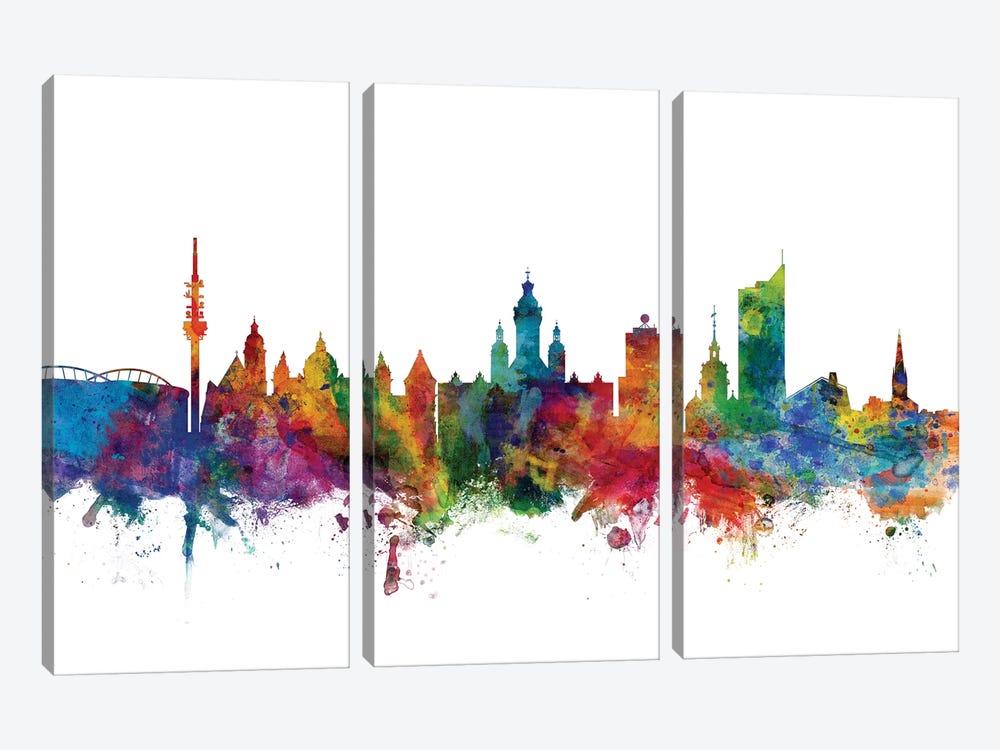 Leipzig, Germany Skyline by Michael Tompsett 3-piece Canvas Art Print