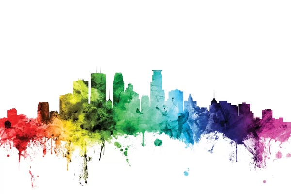 Minnesota: Rainbow Skyline Of Minneapolis, Minnesota, USA by Michael Tompsett