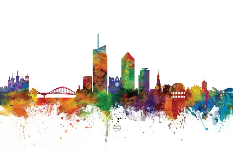 Rainbow Blend Lyon, France Skyline by Michael Tompsett wall art
