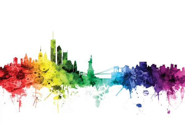 Sculptures & Statues: Rainbow Skyline Of New York City, New York, USA I by Michael Tompsett