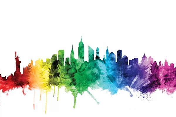 Sculptures & Statues: Rainbow Skyline Of New York City, New York, USA II by Michael Tompsett