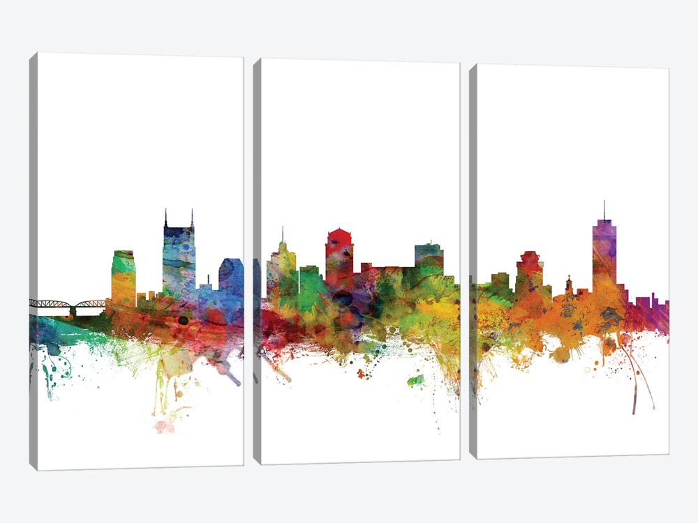 Nashville, Tennessee Skyline by Michael Tompsett 3-piece Canvas Wall Art