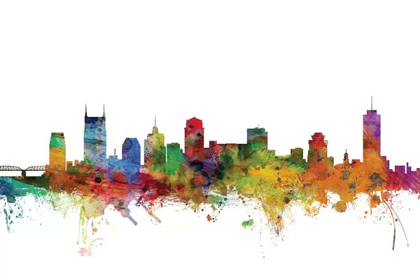 Large Scenic & Landscape Art - Canvas Prints: Rainbow Blend Nashville, Tennessee Skyline by Michael Tompsett
