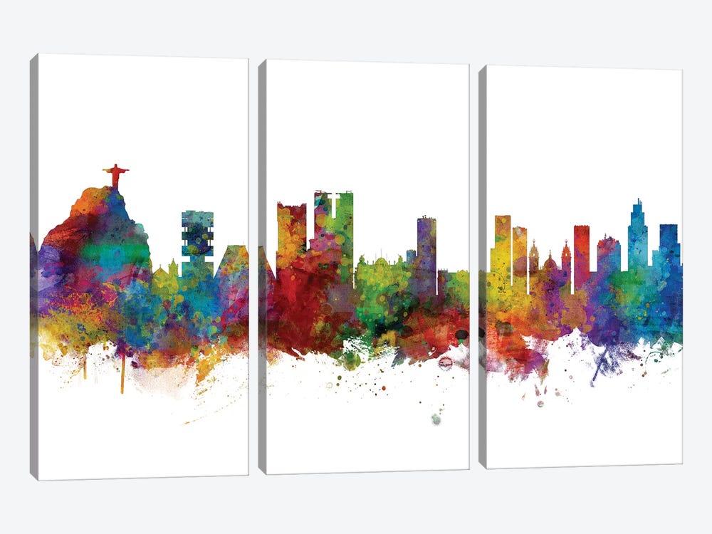 Rio de Janeiro, Brazil Skyline by Michael Tompsett 3-piece Canvas Art Print