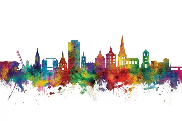 Rainbow Blend Rostock, Germany Skyline by Michael Tompsett wall art