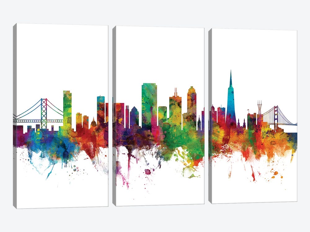 San Francisco, California Skyline by Michael Tompsett 3-piece Canvas Art Print