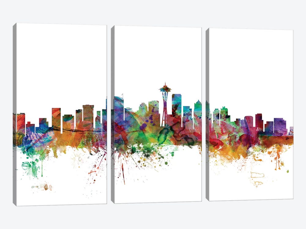 Seattle, Washington Skyline by Michael Tompsett 3-piece Canvas Wall Art