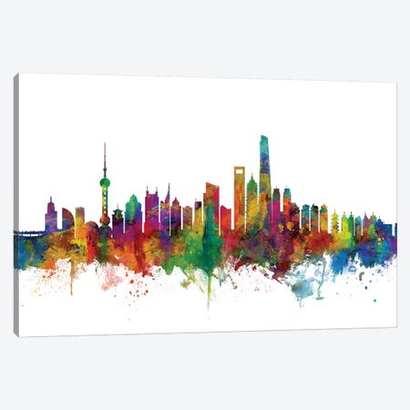 Shanghai, China Skyline Canvas Print #MTO1159} by Michael Tompsett Canvas Artwork