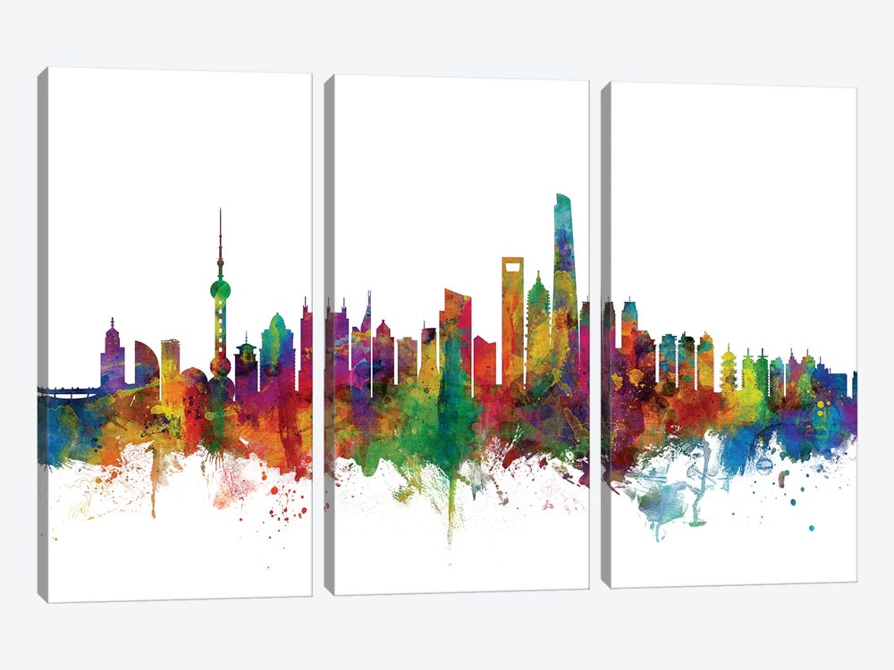 Shanghai, China Skyline by Michael Tompsett 3-piece Canvas Artwork