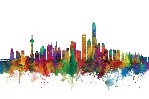 Shanghai: Rainbow Blend Shanghai, China Skyline by Michael Tompsett