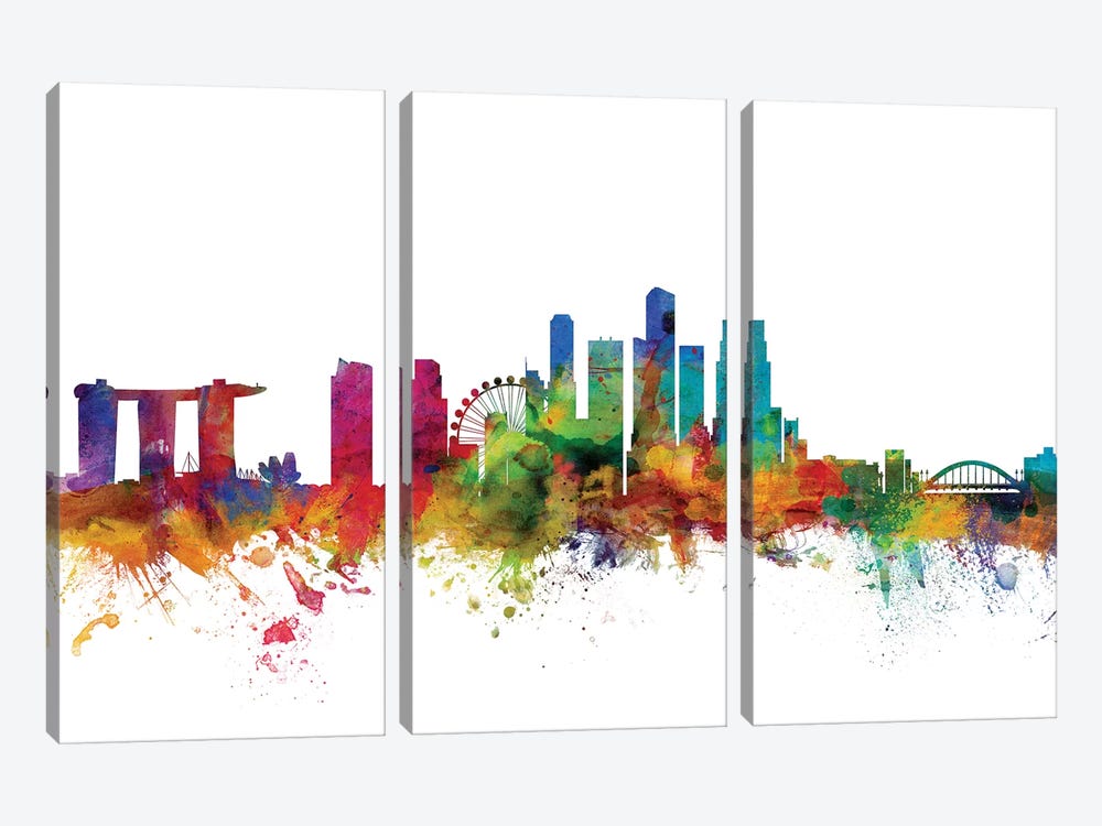 Singapore Skyline by Michael Tompsett 3-piece Canvas Wall Art