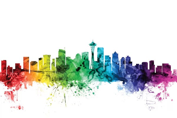 Seattle: Rainbow Skyline Of Seattle, Washington, USA by Michael Tompsett