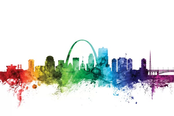 Missouri: Rainbow Skyline Of St. Louis, Missouri, USA by Michael Tompsett