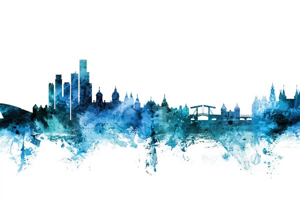 Blue Amsterdam, The Netherlands Skyline