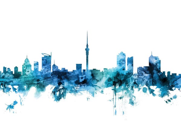 North Island: Blue Auckland, New Zealand Skyline by Michael Tompsett