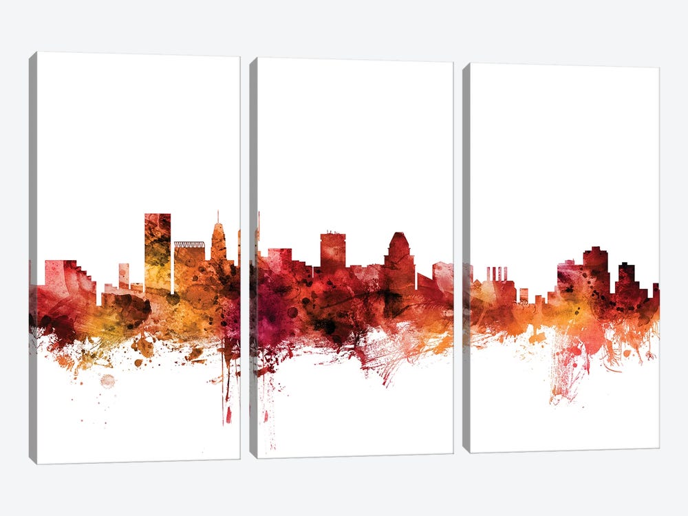 Baltimore, Maryland Skyline by Michael Tompsett 3-piece Canvas Art