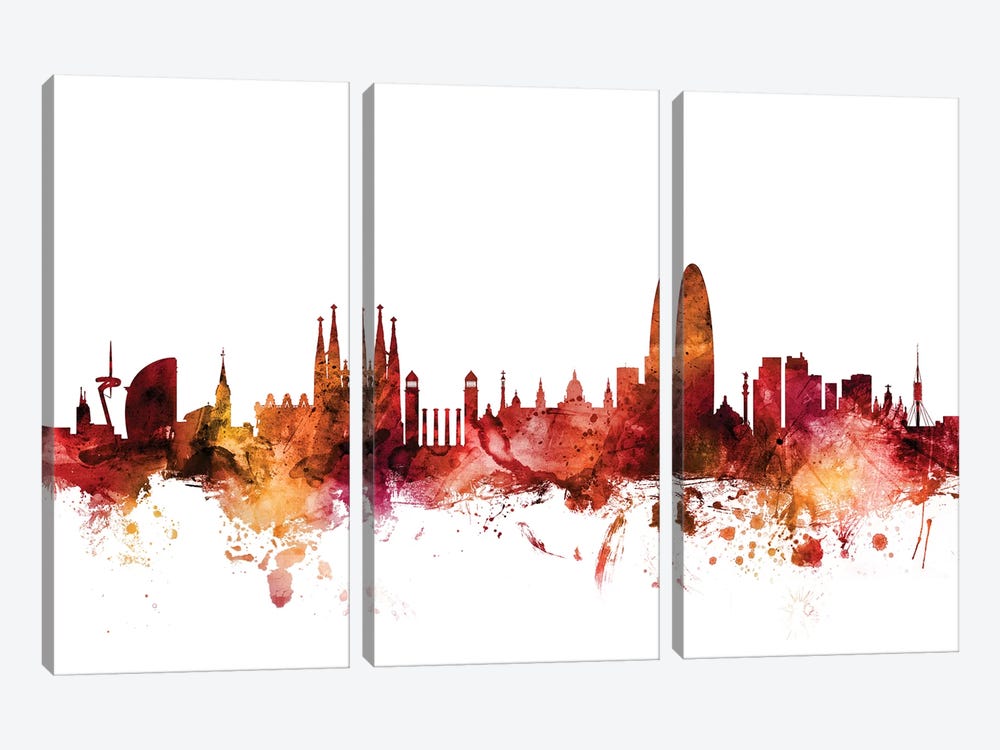 Barcelona, Spain Skyline by Michael Tompsett 3-piece Canvas Wall Art
