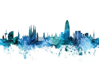 Blue Barcelona, Spain Skyline by Michael Tompsett art print
