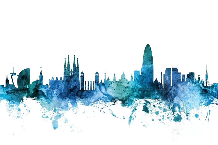 Blue Barcelona, Spain Skyline