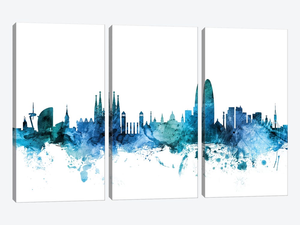 Barcelona, Spain Skyline by Michael Tompsett 3-piece Canvas Print