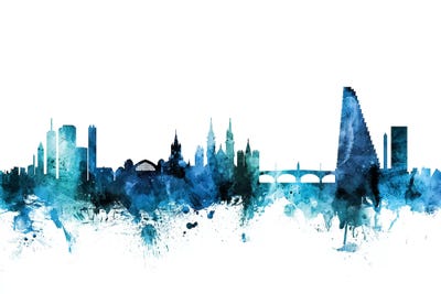 Blue Basel, Switzerland Skyline by Michael Tompsett multi panel art
