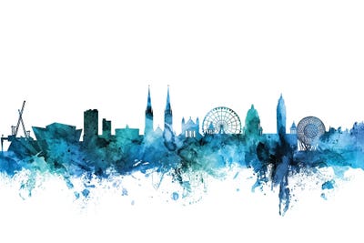 Blue Belfast, Northern Ireland Skyline by Michael Tompsett framed wall art
