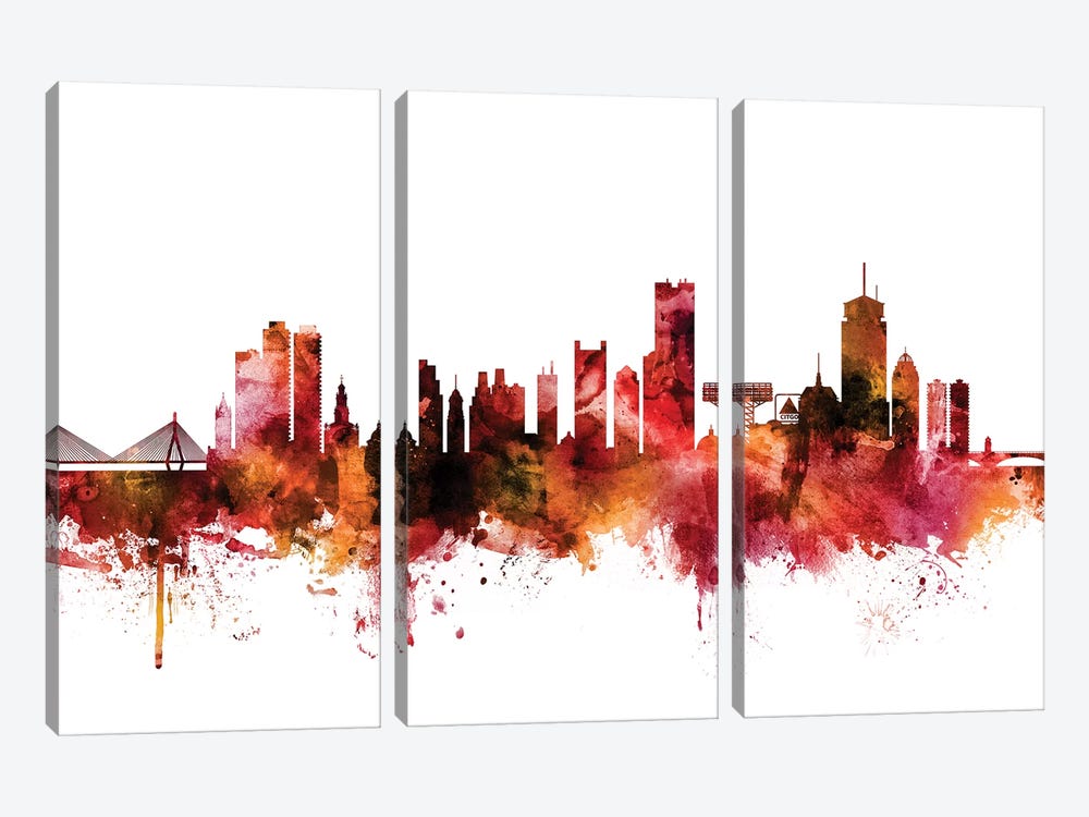 Boston, Massachusetts Skyline by Michael Tompsett 3-piece Canvas Art Print