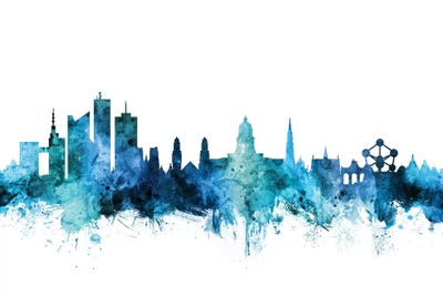 Blue Brussels, Belgium Skyline by Michael Tompsett art print