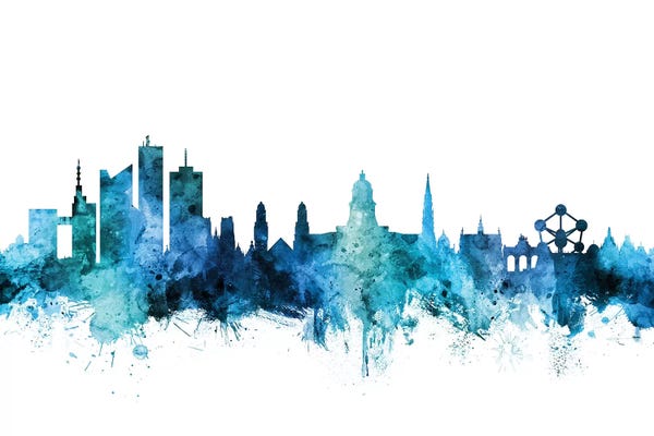 Belgium: Blue Brussels, Belgium Skyline by Michael Tompsett