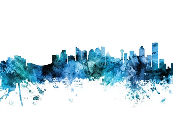 Alberta: Blue Calgary, Canada Skyline by Michael Tompsett