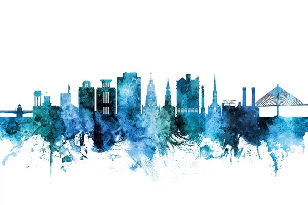 South Carolina: Blue Charleston, South Carolina Skyline by Michael Tompsett