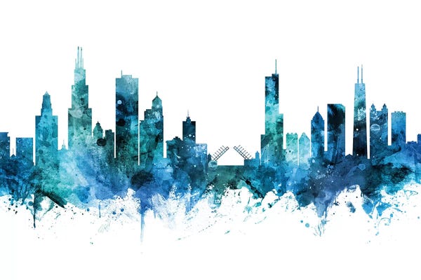 Michael Tompsett: Blue Chicago, Illinois Skyline by Michael Tompsett