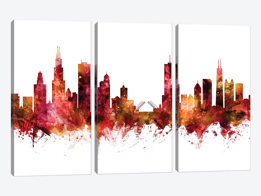 Chicago, Illinois Skyline by Michael Tompsett 3-piece Canvas Wall Art