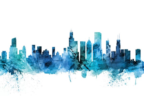 Michael Tompsett: Blue Chicago, Illinois Skyline by Michael Tompsett