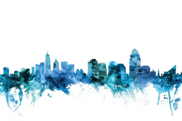 Cincinnati: Blue Cincinnati, Ohio Skyline by Michael Tompsett