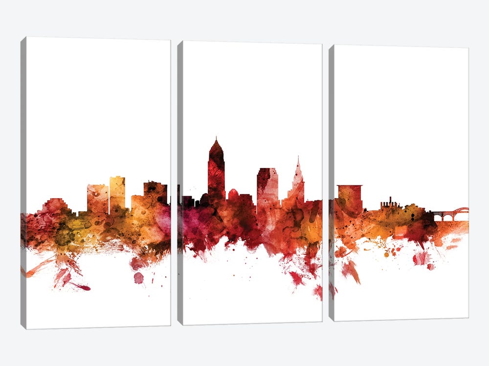 Cleveland, Ohio Skyline by Michael Tompsett 3-piece Canvas Wall Art