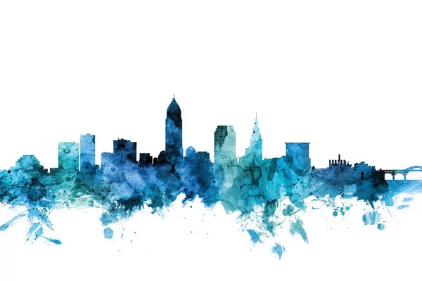 Ohio: Blue Cleveland, Ohio Skyline by Michael Tompsett