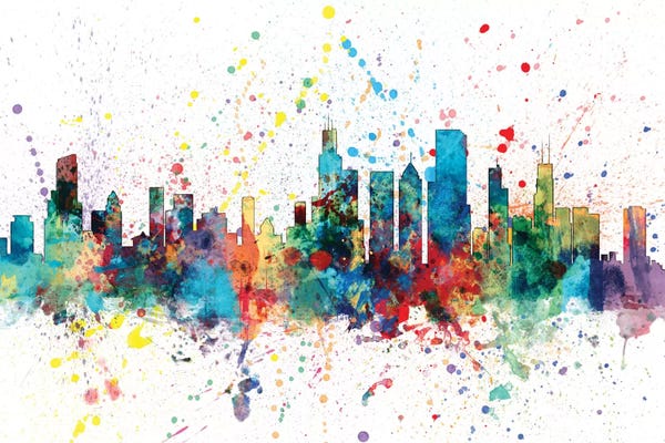 Illinois: Rainbow Splash Skyline Of Chicago, Illinois, USA by Michael Tompsett