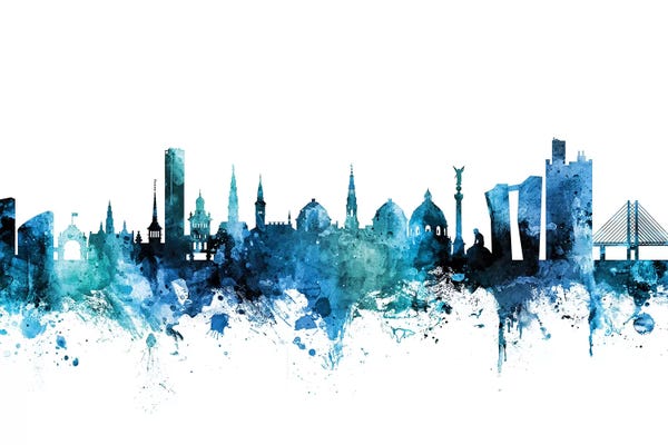 Denmark: Blue Copenhagen, Denmark Skyline by Michael Tompsett