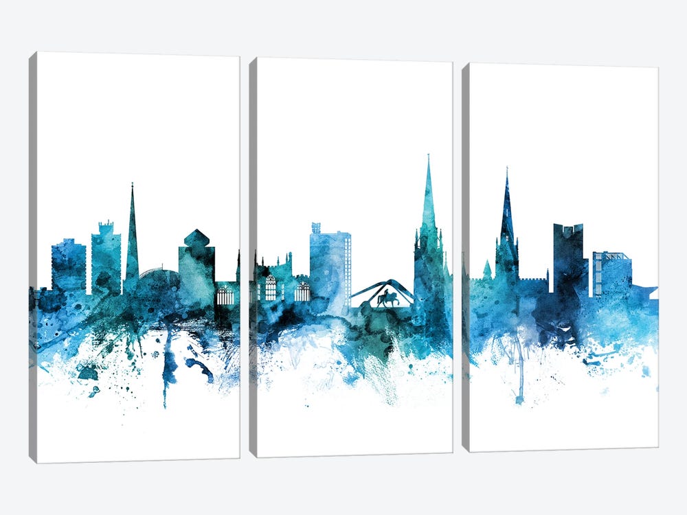 Coventry, England Skyline by Michael Tompsett 3-piece Canvas Art Print