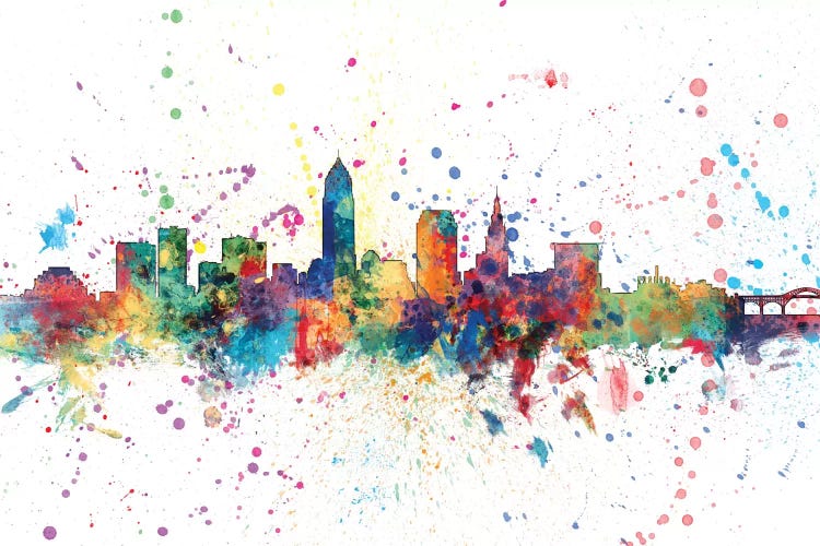 Rainbow Splash Skyline Of Cleveland, Ohio, USA