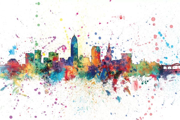 Michael Tompsett: Rainbow Splash Skyline Of Cleveland, Ohio, USA by Michael Tompsett