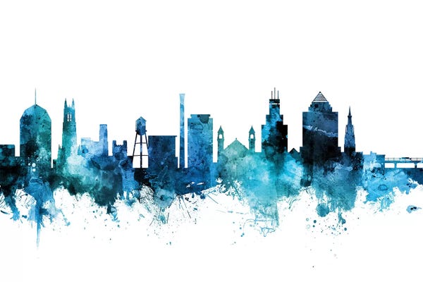Michael Tompsett: Blue Durham, North Carolina Skyline by Michael Tompsett