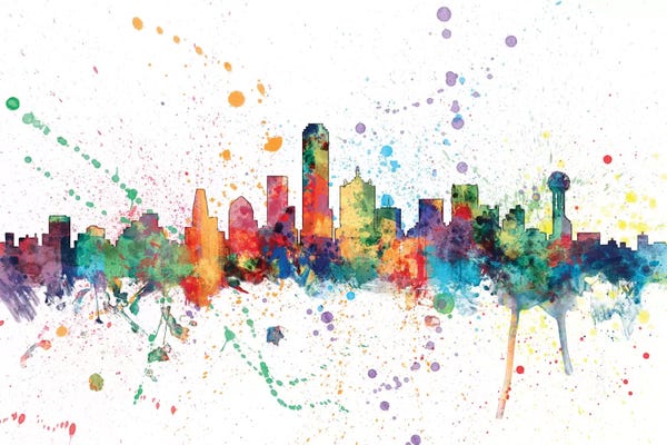 Michael Tompsett: Rainbow Splash Skyline Of Dallas, Texas, USA by Michael Tompsett