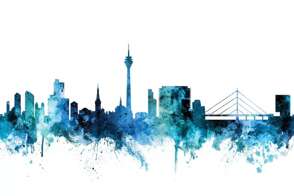 Dusseldorf: Blue Düsseldorf, Germany Skyline by Michael Tompsett