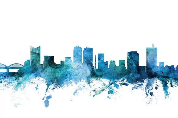Michael Tompsett: Blue Fort Worth, Texas Skyline by Michael Tompsett