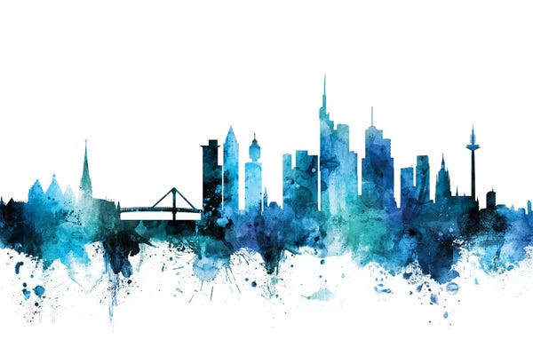 Frankfurt: Blue Frankfurt, Germany Skyline by Michael Tompsett